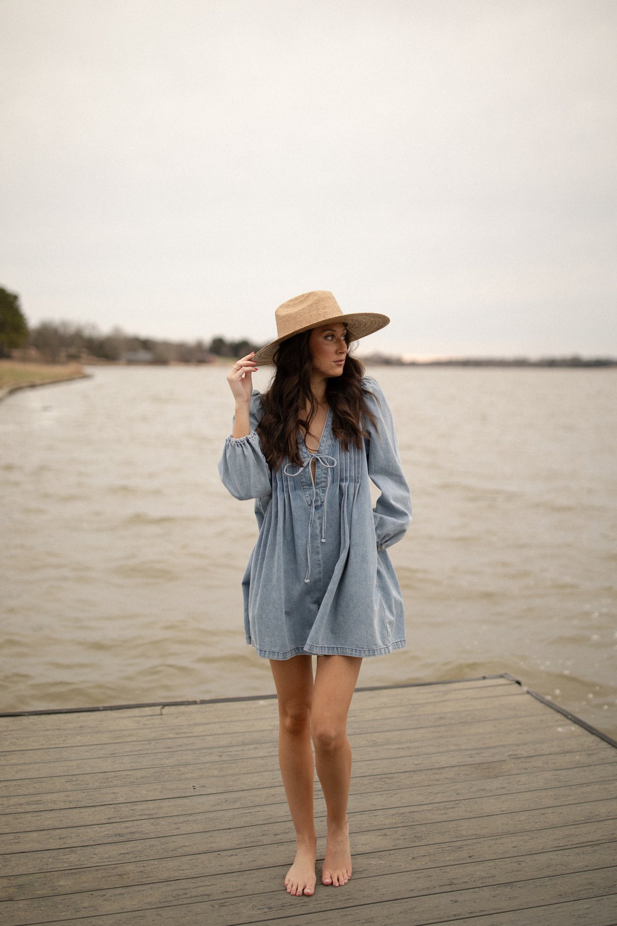 Denim Pleated Romper (lt denim)