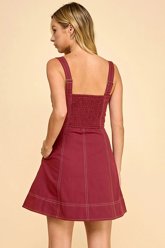 Maroon Top Stitched Dress