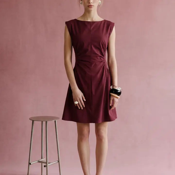 Resa Rouched Dress (maroon)
