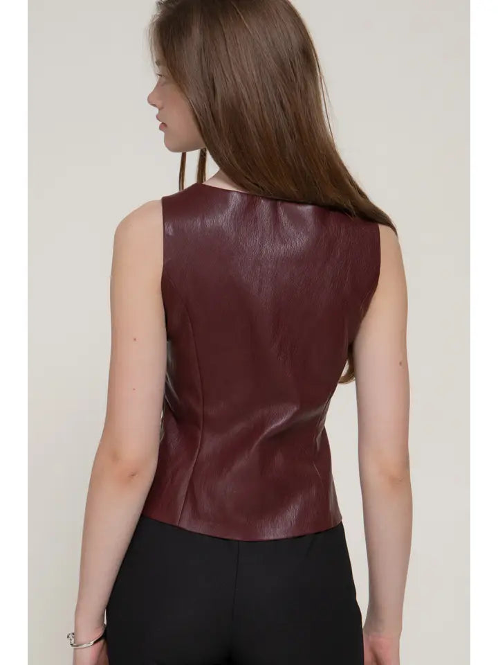 Faux Leather Vest (maroon)
