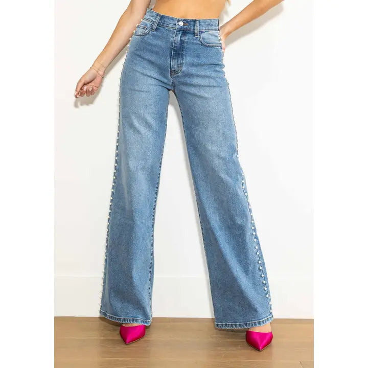 Pearl Stud Wideleg Jeans