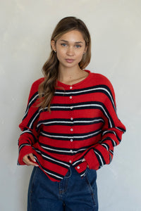 PREORDER The Piper Cardigan (red varsity stripe)