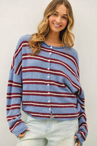 The Piper Cardigan (blue varsity stripe) - GEORGE-MARY'S