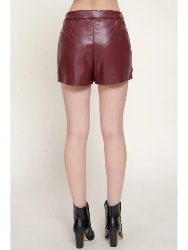 Wrap Faux Leather Skort (maroon)