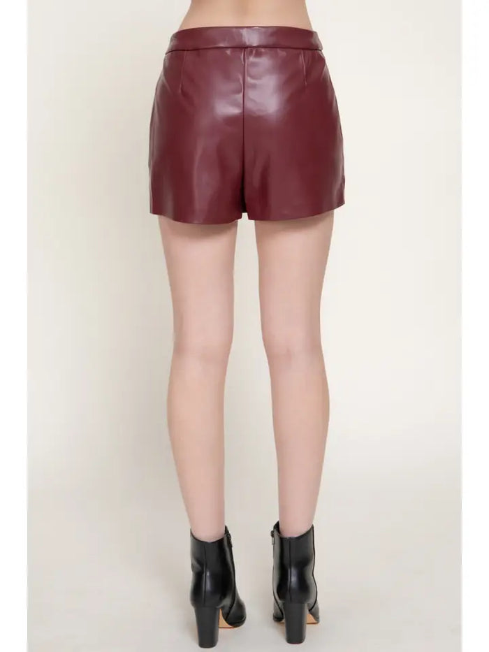 Wrap Faux Leather Skort (maroon) - GEORGE-MARY'S