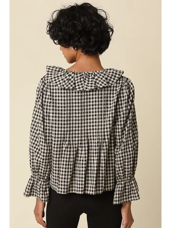 Hazel Gingham Ruffle Blouse (black)