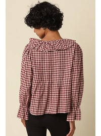 Hazel Gingham Ruffle Blouse (maroon)