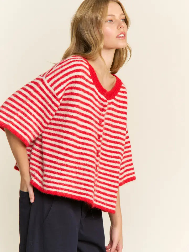 The Penny Cardigan (red/white striped)