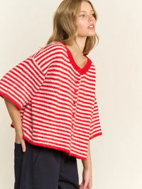 The Penny Cardigan (red/white striped)