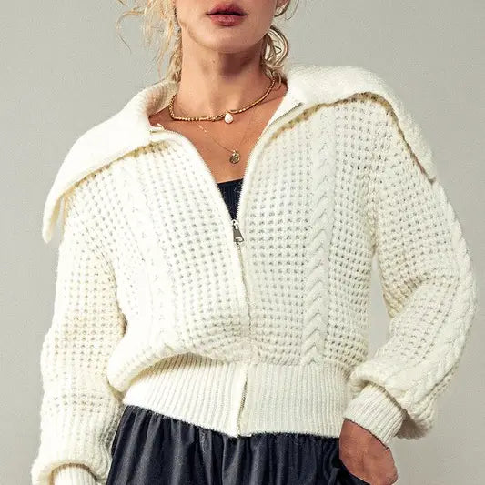 Zippered Cable Cardigan