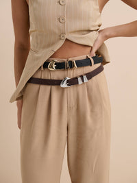 Pebble Dome Buckle Belt in Brown - GEORGE-MARY'S