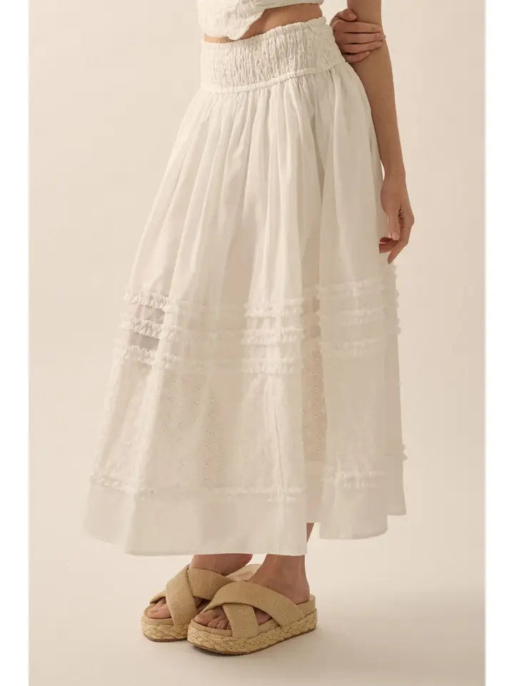 Wanderlust Eyelet Smocked Midi Skirt