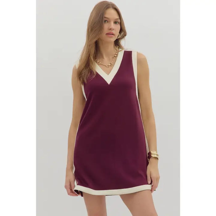 PREORDER Contrast Trim Dress (maroon)