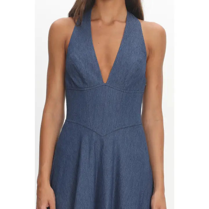 Millie Denim Halter Dress - GEORGE-MARY'S