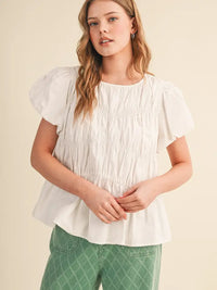 Shirred Cap Sleeve Top (white)