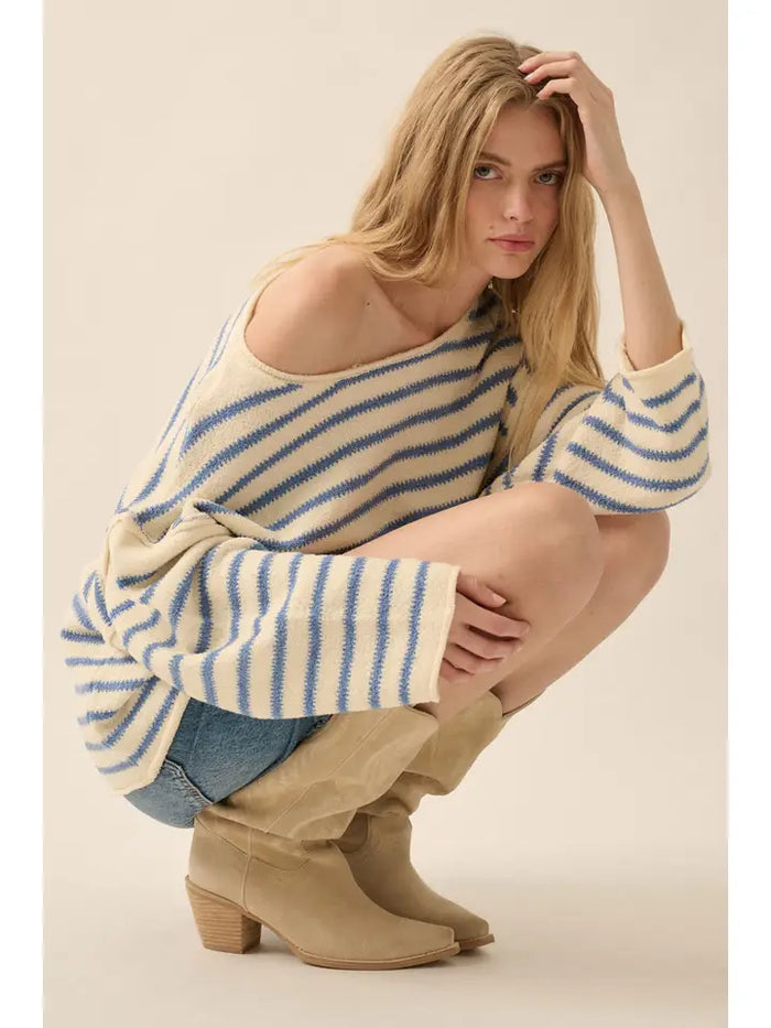 Prentiss Striped Sweater (cream/blue)