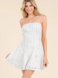 Embroidered White Tube Dress