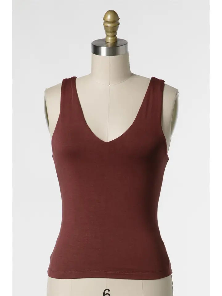 Double Layered V-Neck Tank (deep berry)