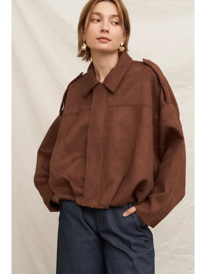 Chocolate Suede Bomber Jacket