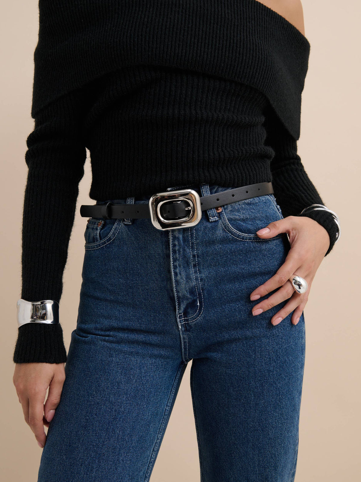 Chain Buckle PU Skinny Belt - GEORGE-MARY'S