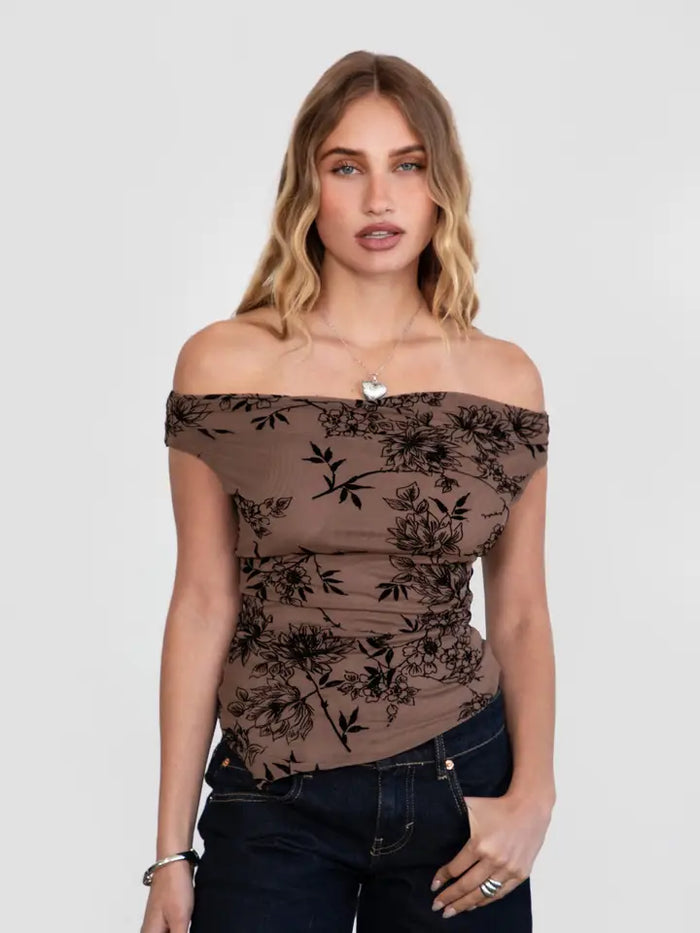 Brown Patterned Floral Top