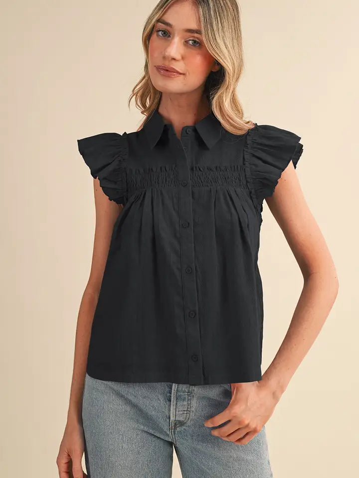 Ruffled Trim Blouse (black)