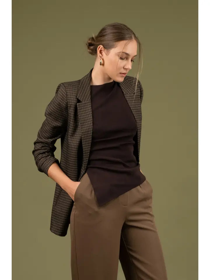 Notched Plaid Blazer