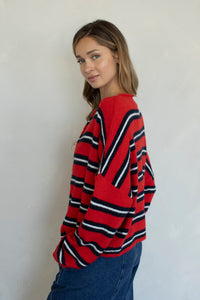 PREORDER The Piper Cardigan (red varsity stripe)