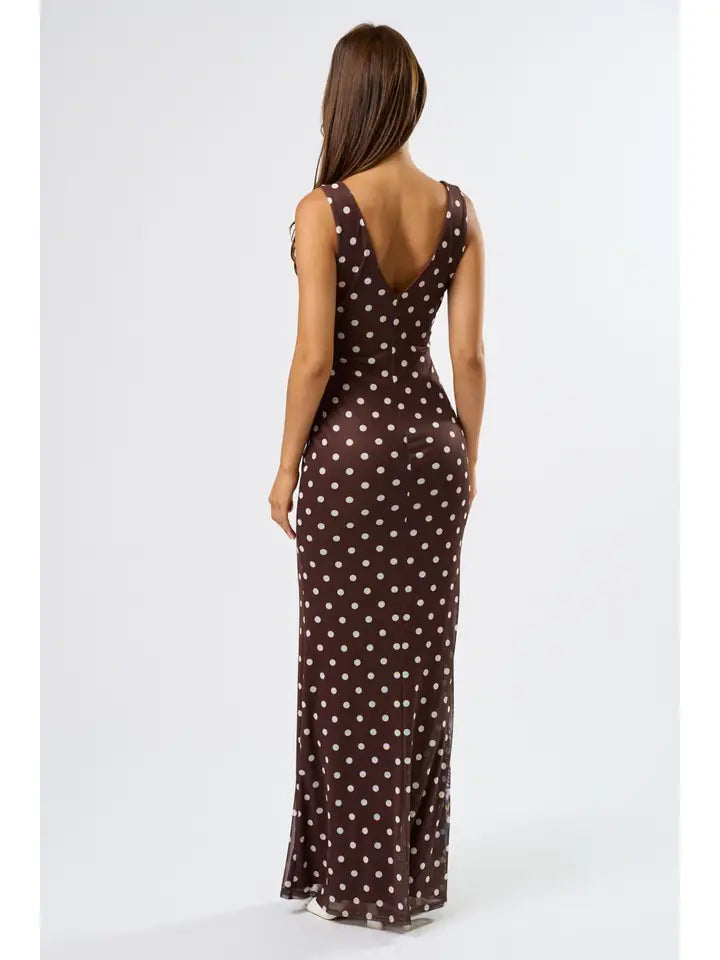 Chocolate Polka Dot  Maxi Dress