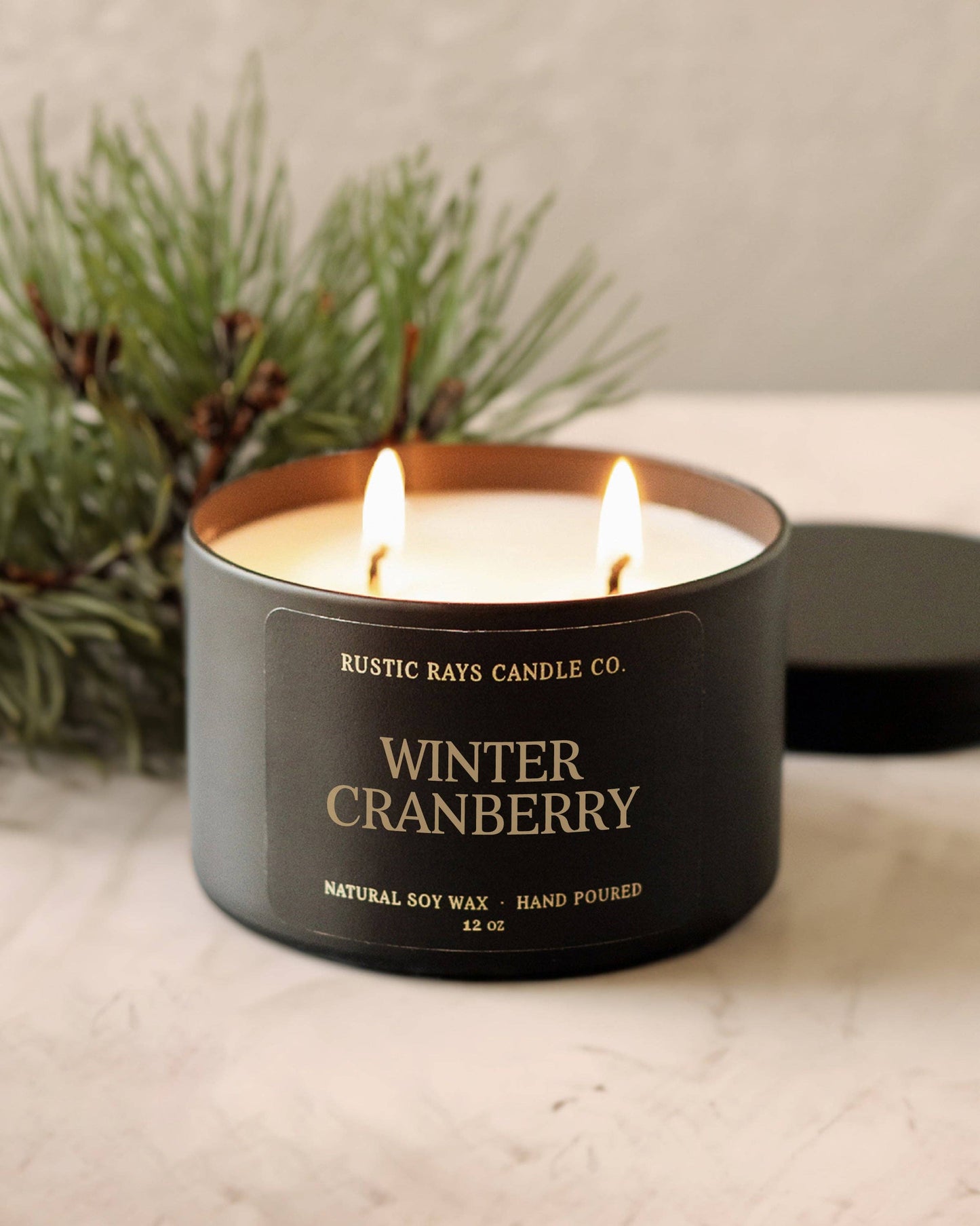 Winter Cranberry Soy Candle - Winter Candle - Black Tin-12oz