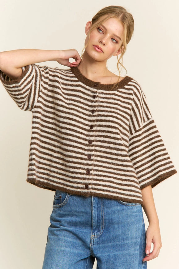The Penny Cardigan (brown/ivory stripe)