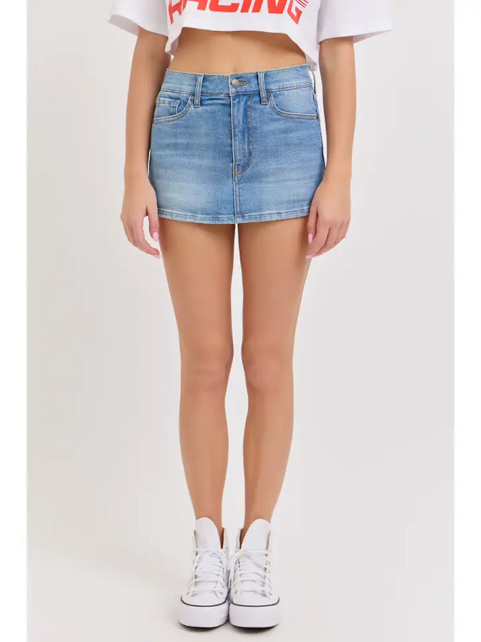 Mid Waisted Denim Mini Skort (lmedium)