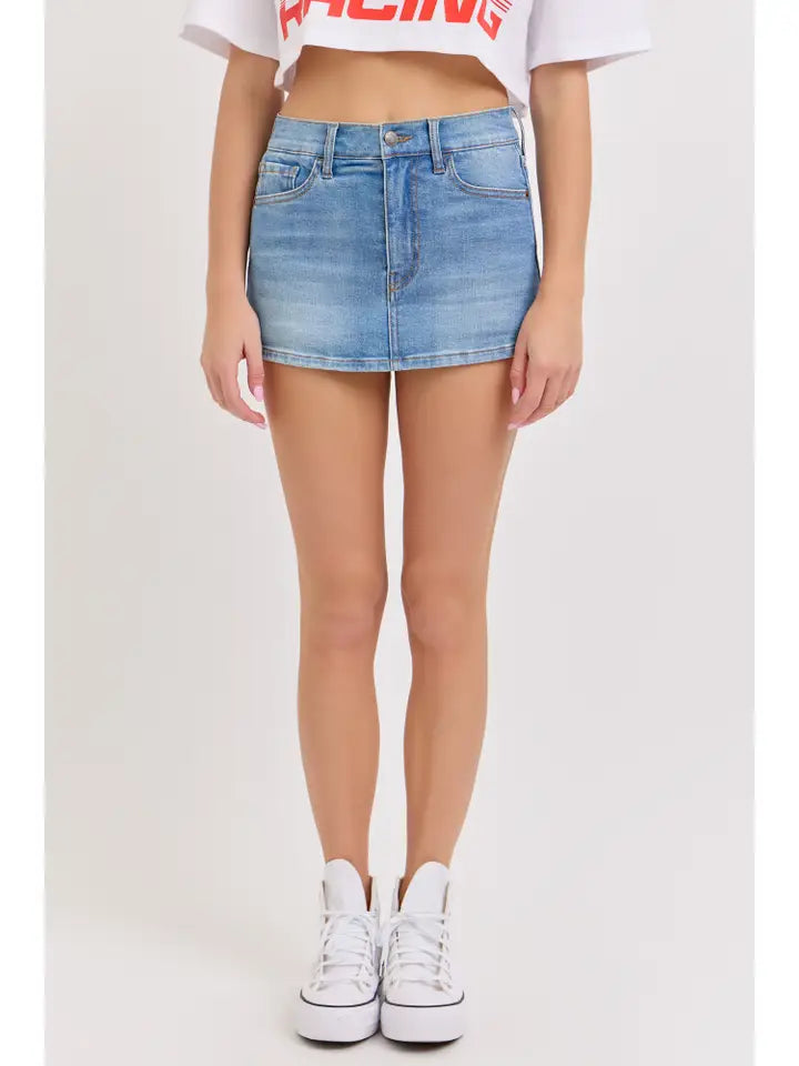 Mid Waisted Denim Mini Skort (lmedium)