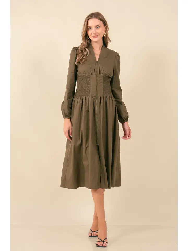 Olive Poplin Dress