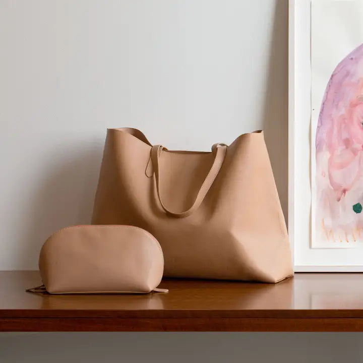 Vegan Leather Tote Bag (sand) - GEORGE-MARY'S