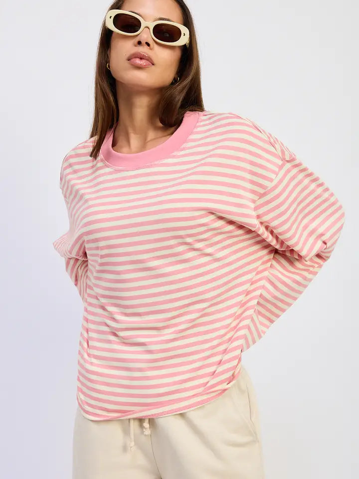 Krewe Oversized Stripe Long Sleeve Tee (pink)