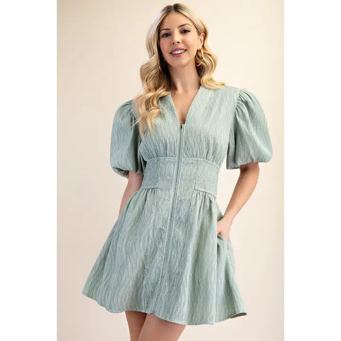 Sage Puff Sleeve Mini Dress