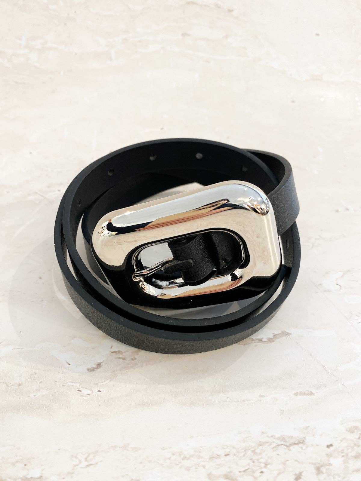 Chain Buckle PU Skinny Belt - GEORGE-MARY'S