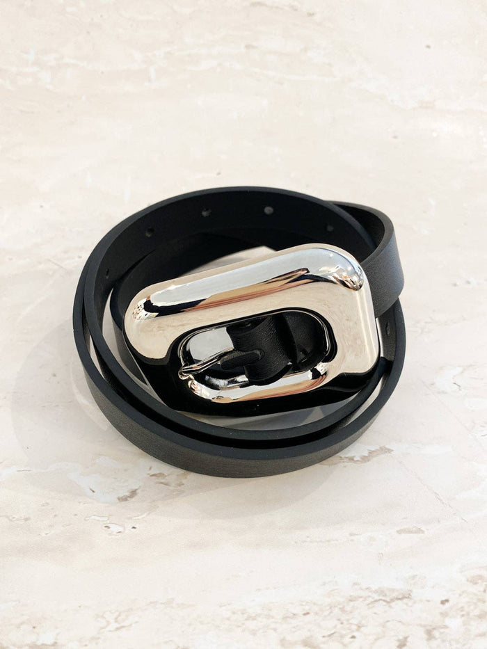 Chain Buckle PU Skinny Belt - GEORGE-MARY'S