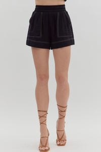 Black Contrast Stitch Shorts
