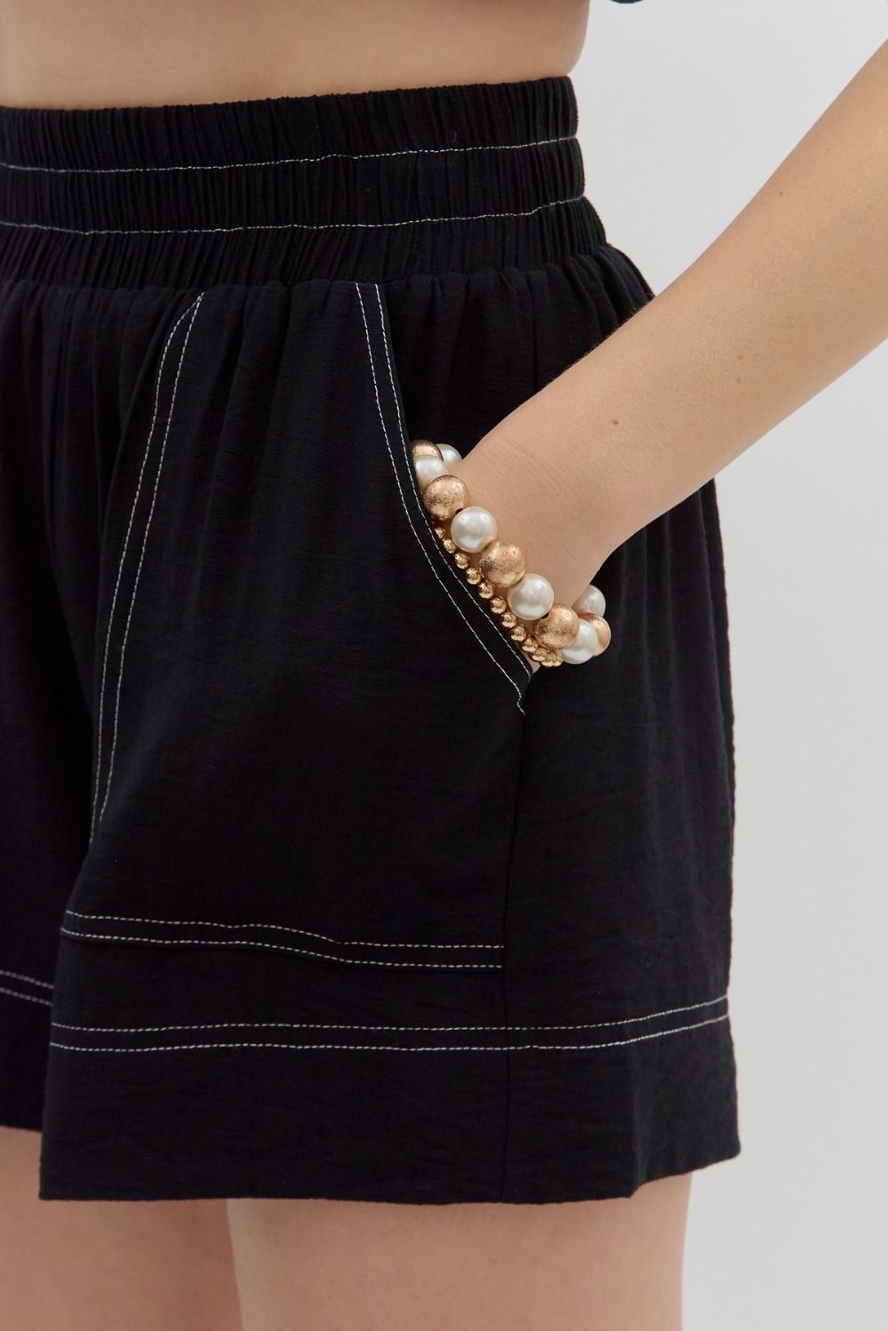 Black Contrast Stitch Shorts