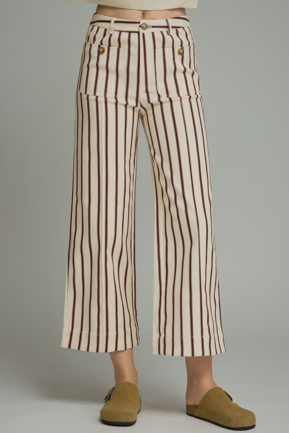 Burgundy Striped Wide Leg Pants