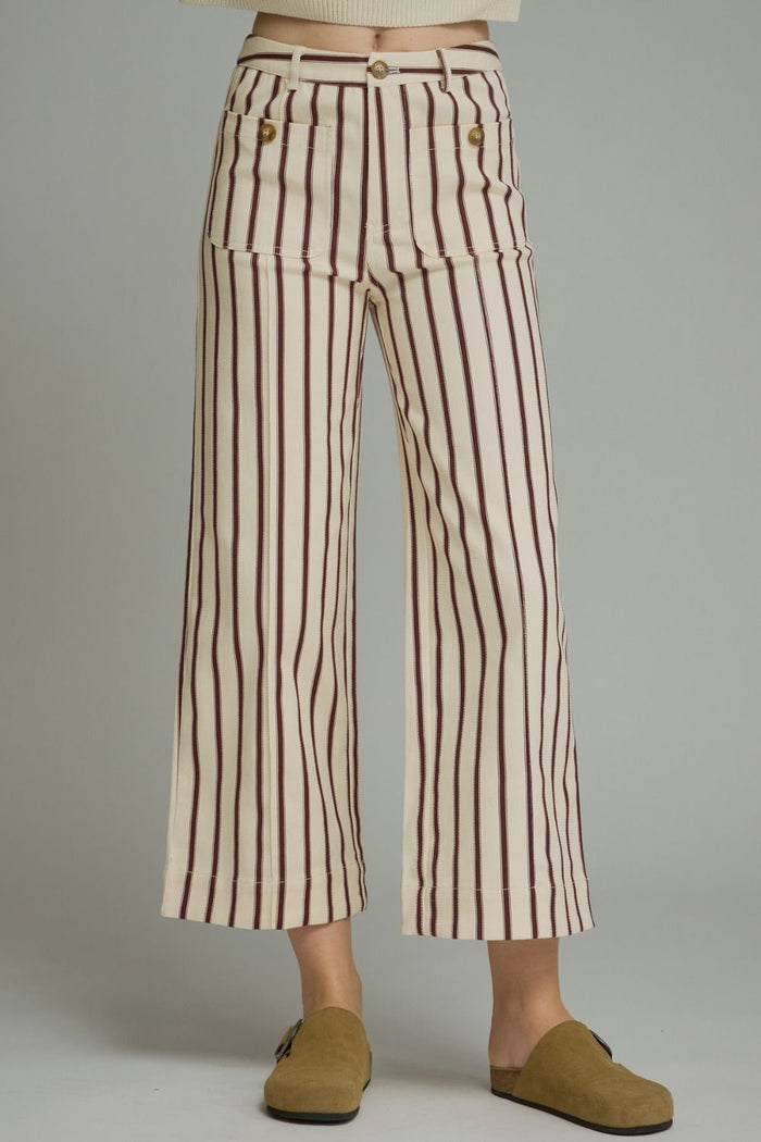 Burgundy Striped Wide Leg Pants - GEORGE-MARY'S