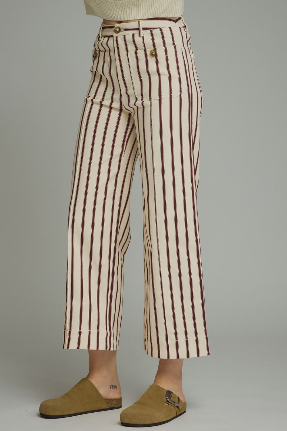 Burgundy Striped Wide Leg Pants