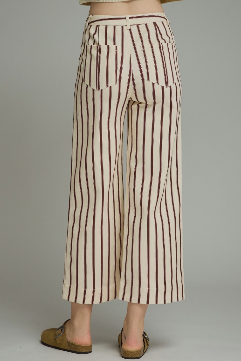 Burgundy Striped Wide Leg Pants