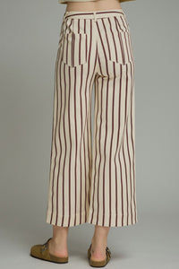 Burgundy Striped Wide Leg Pants