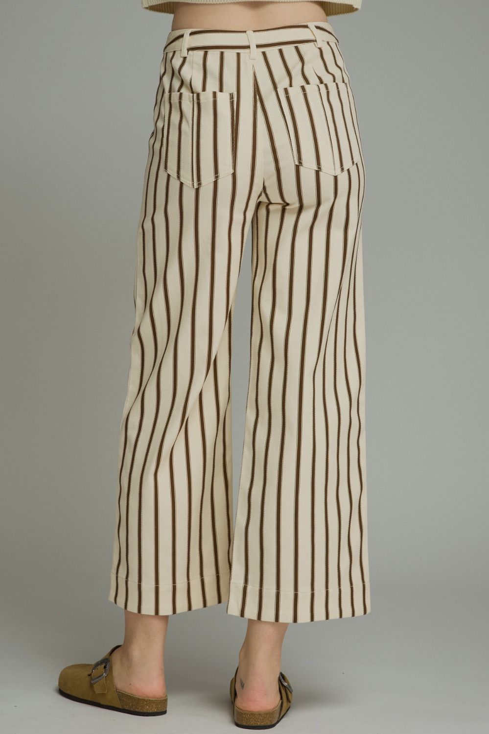 Burgundy Striped Wide Leg Pants