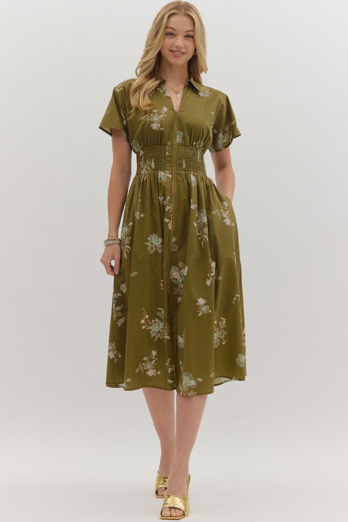 Margeaux Floral Midi Dress (olive)