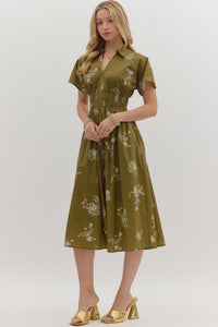 Margeaux Floral Midi Dress (olive)