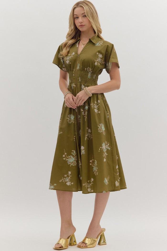 Margeaux Floral Midi Dress (olive)